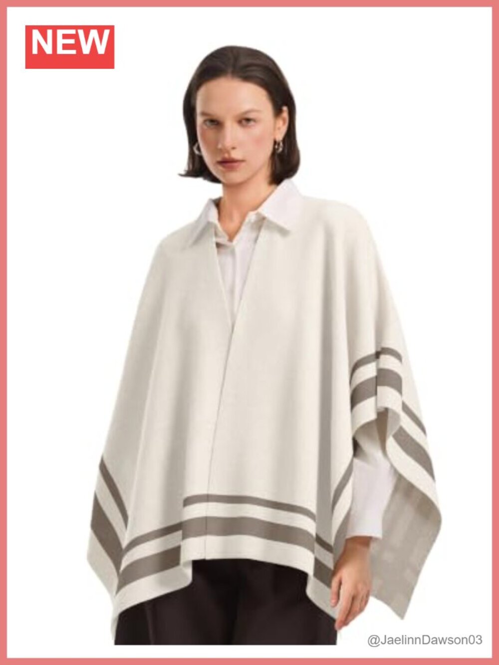 Open Front Poncho Shawl Wrap Stripe Knit Cape One Size Viscose Blend